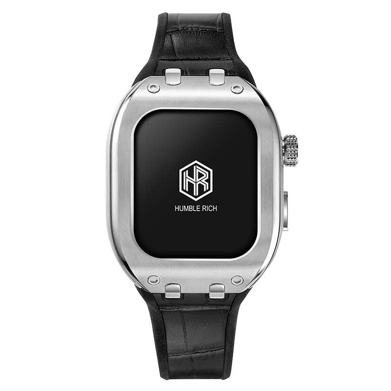 HUMBLE RICH Classic Collection WBB0289-001 Apple Watch Series 7 / 8 / 9 Size 41MM Stainless Steel Silicon/Leather Black Luxury Case