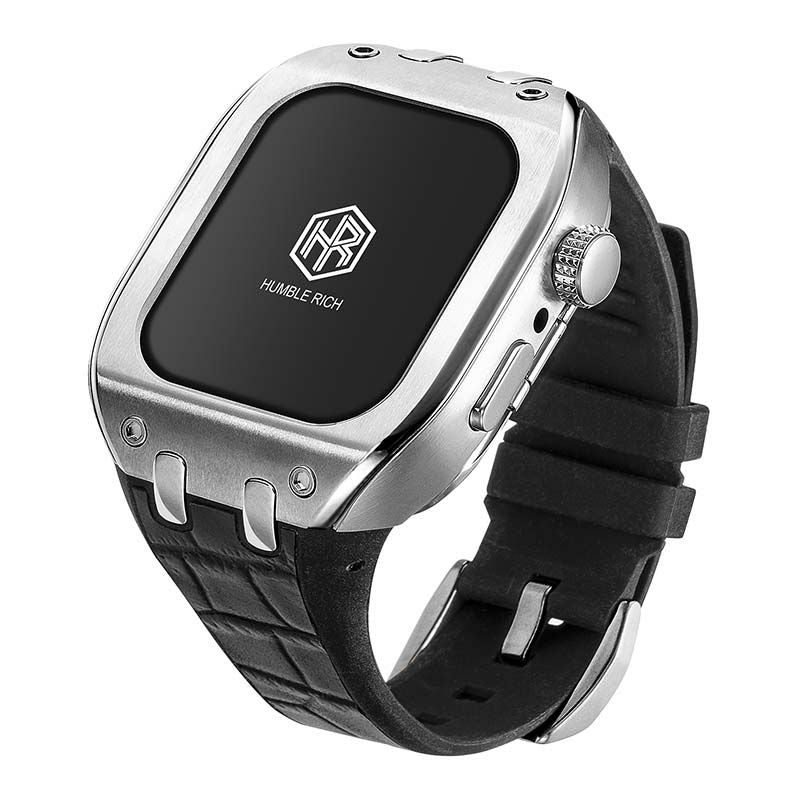 HUMBLE RICH Classic Collection WBB0289-001 Apple Watch Series 7 / 8 / 9 Size 41MM Stainless Steel Silicon/Leather Black Luxury Case