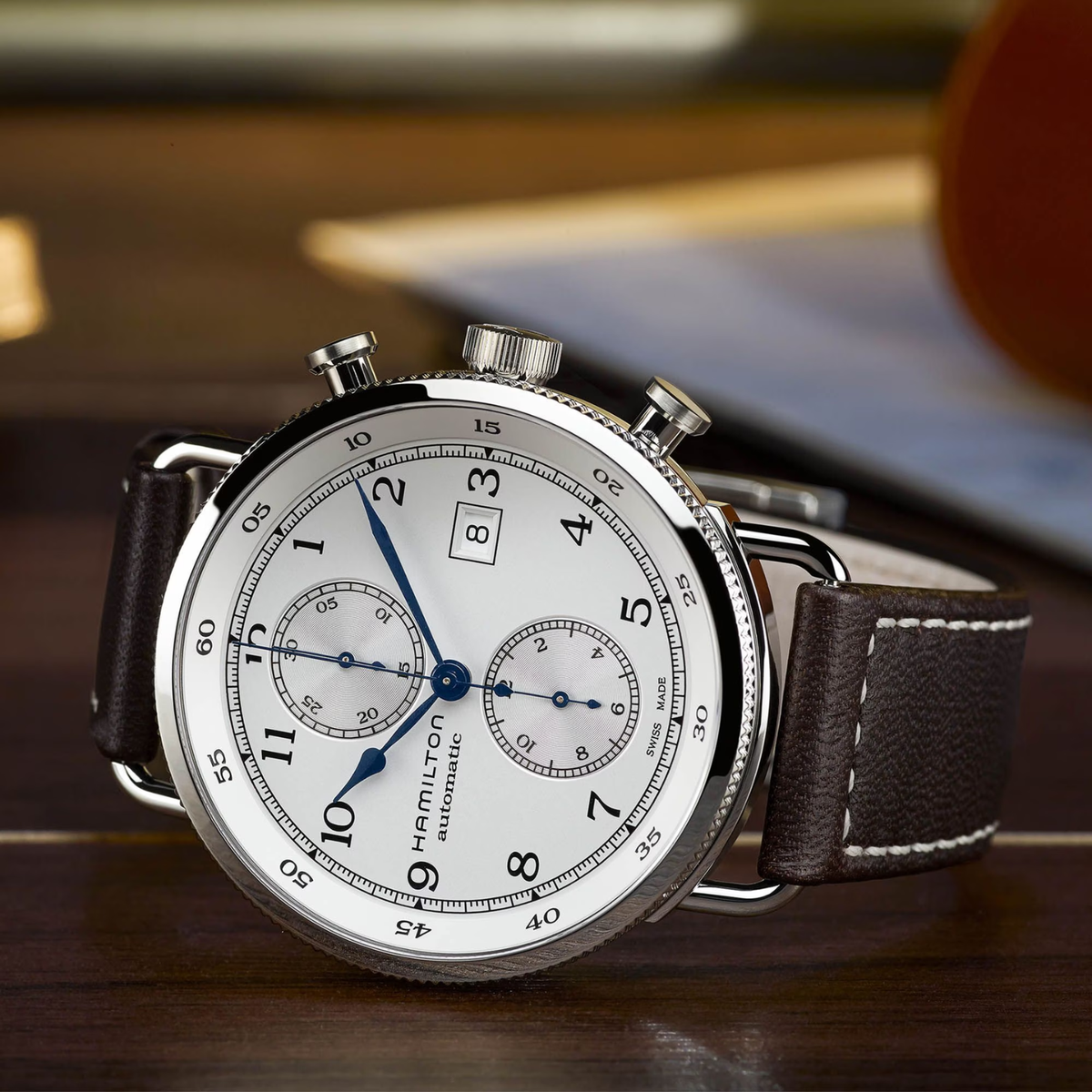 Hamilton Khaki Navy Pioneer Auto Chrono H77706553 New Full Set