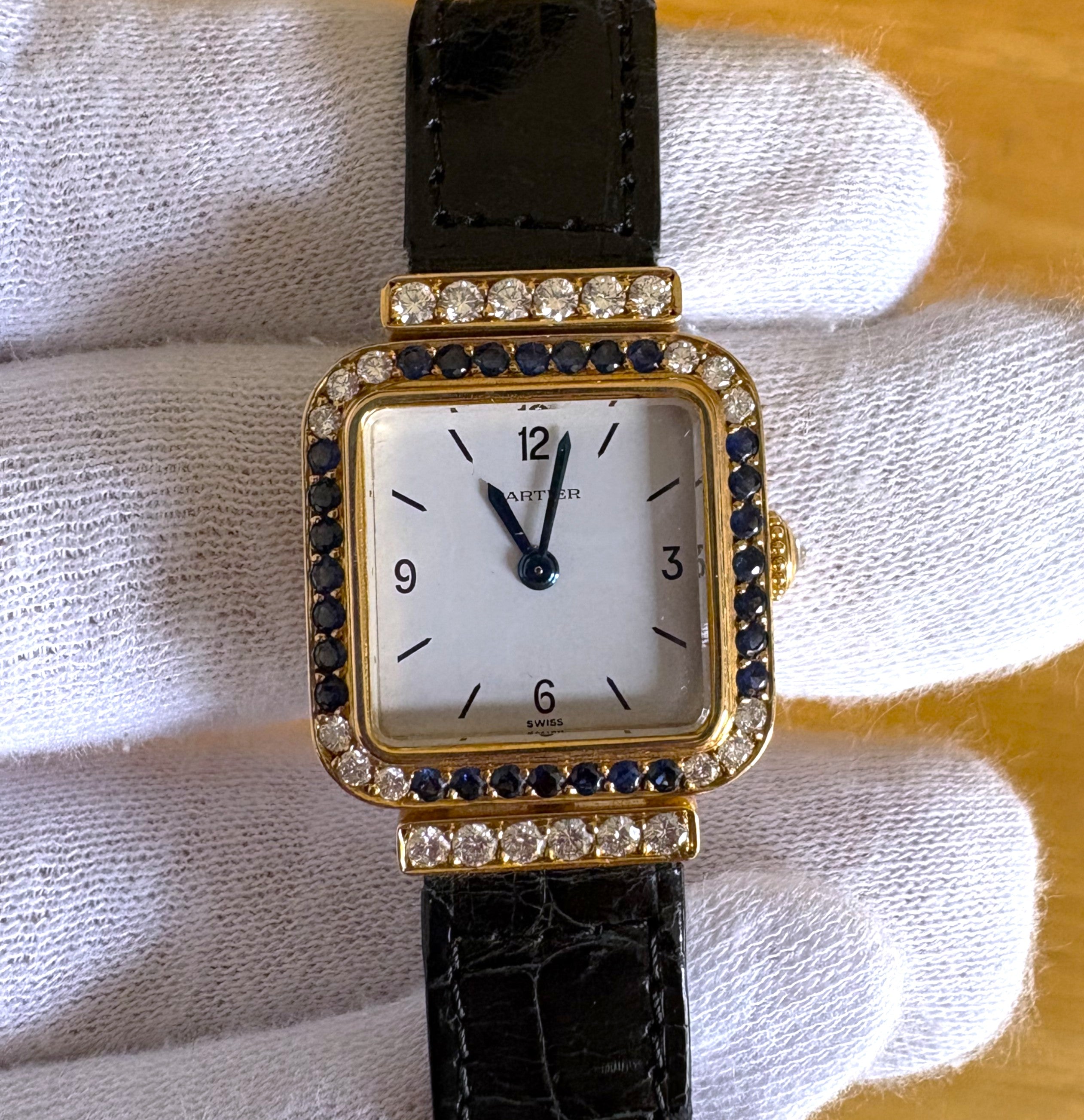 Cartier Yellow-Gold Sapphire and Diamond Watch Unworn / Full Set
