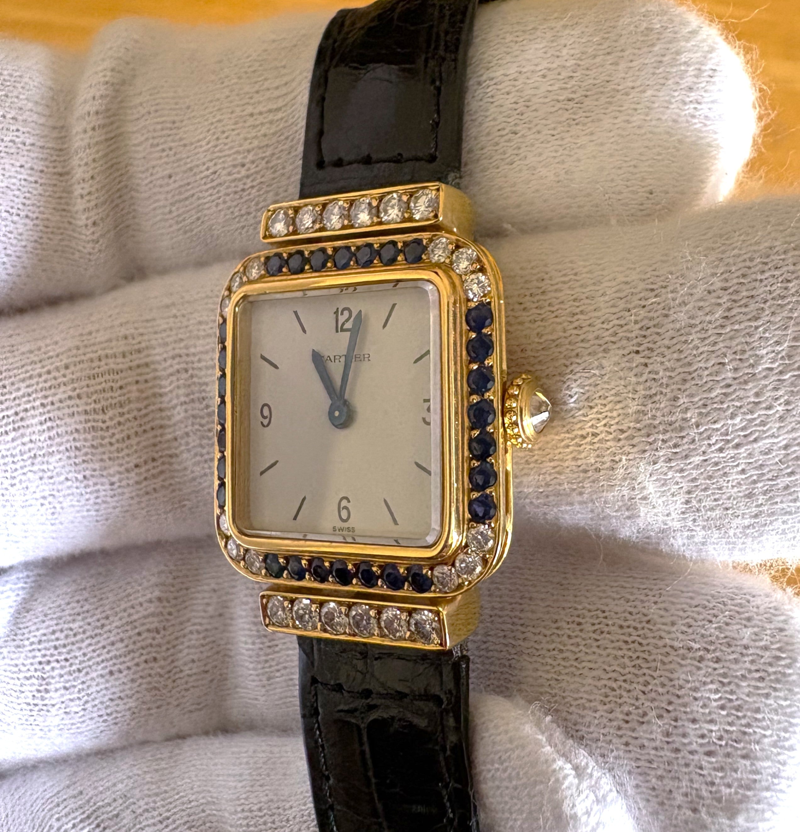 Cartier Yellow-Gold Sapphire and Diamond Watch Unworn / Full Set