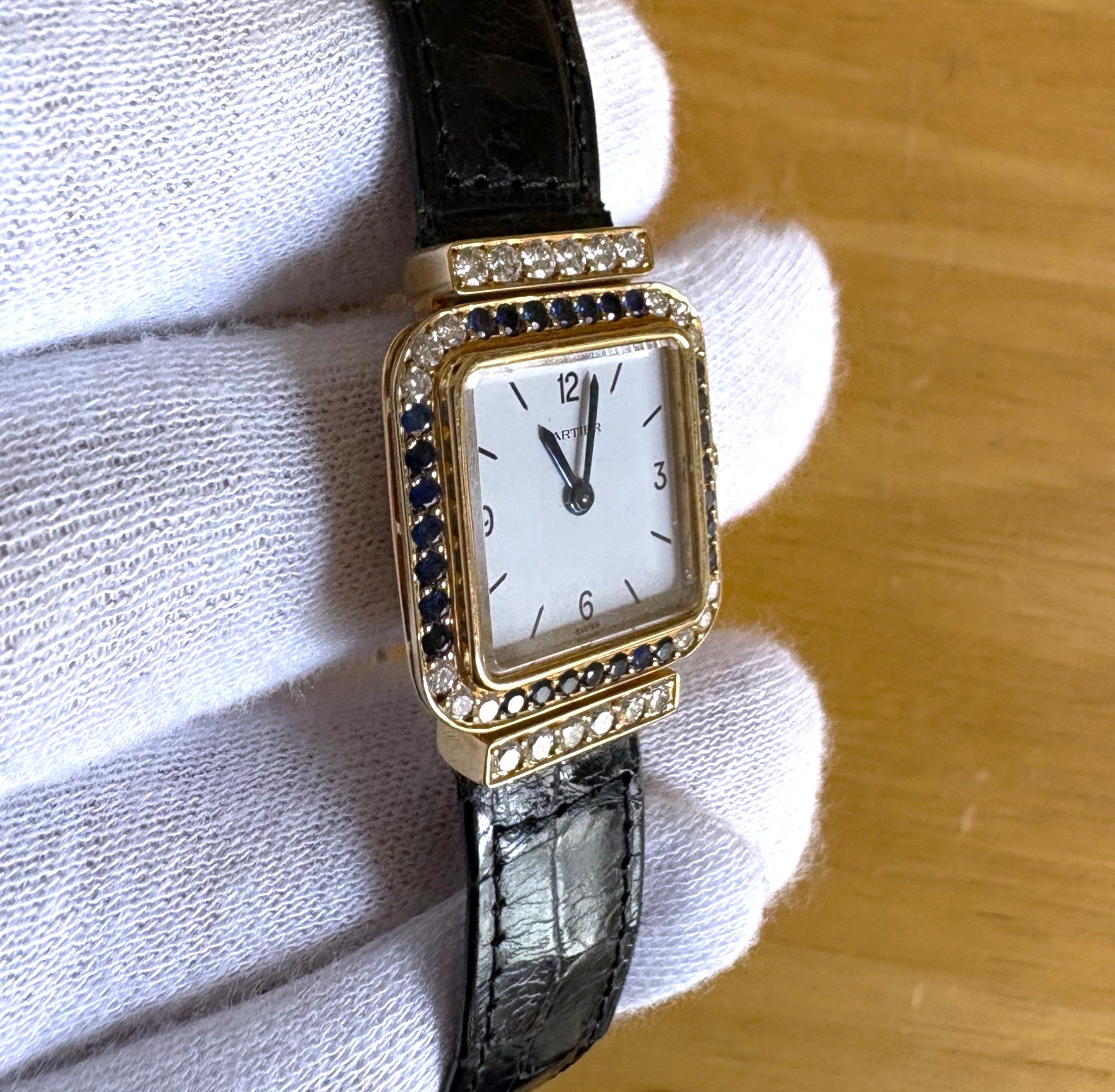 Cartier Yellow-Gold Sapphire and Diamond Watch Unworn / Full Set