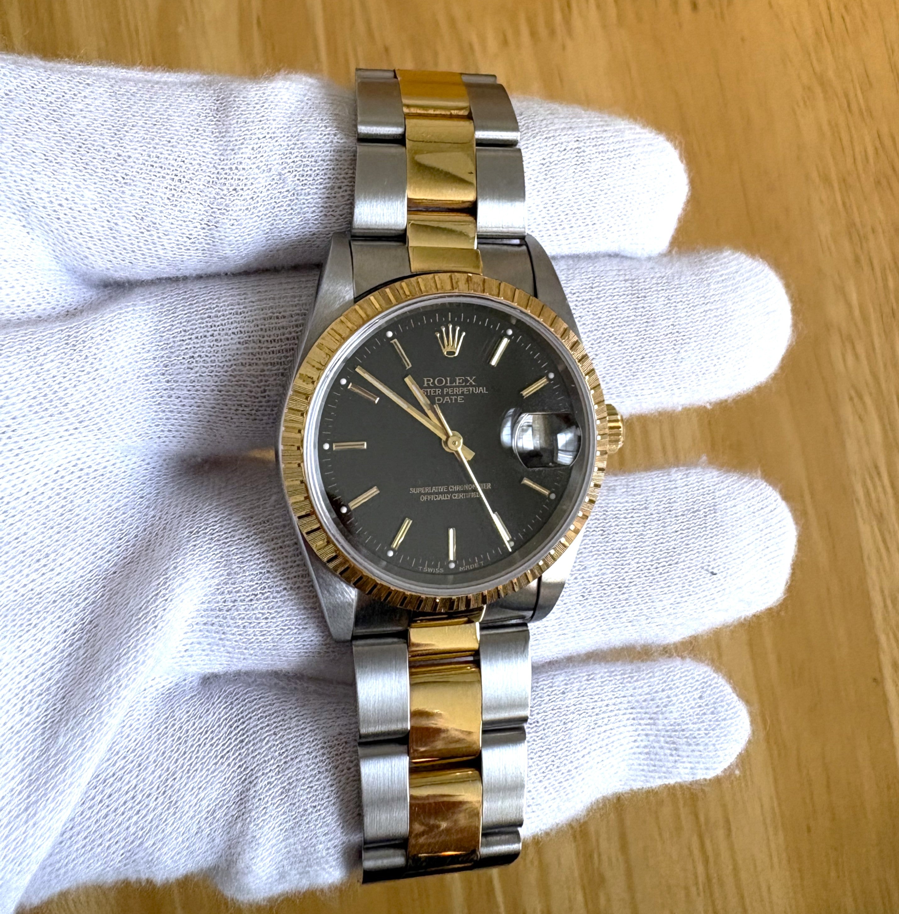 Rolex Oyster Perpetual Date Black Dial 15223 Unworn