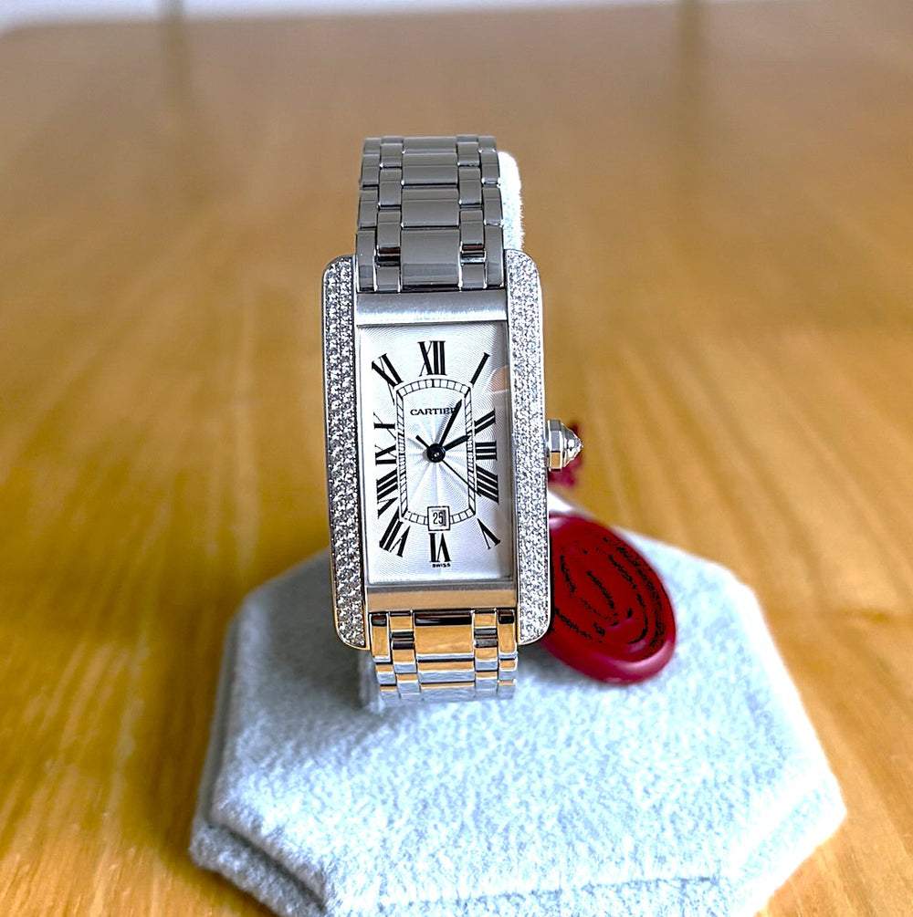 Cartier Tank Américaine 18K White Gold Diamond Bezel WB7026L1 Full Set New Old Stock