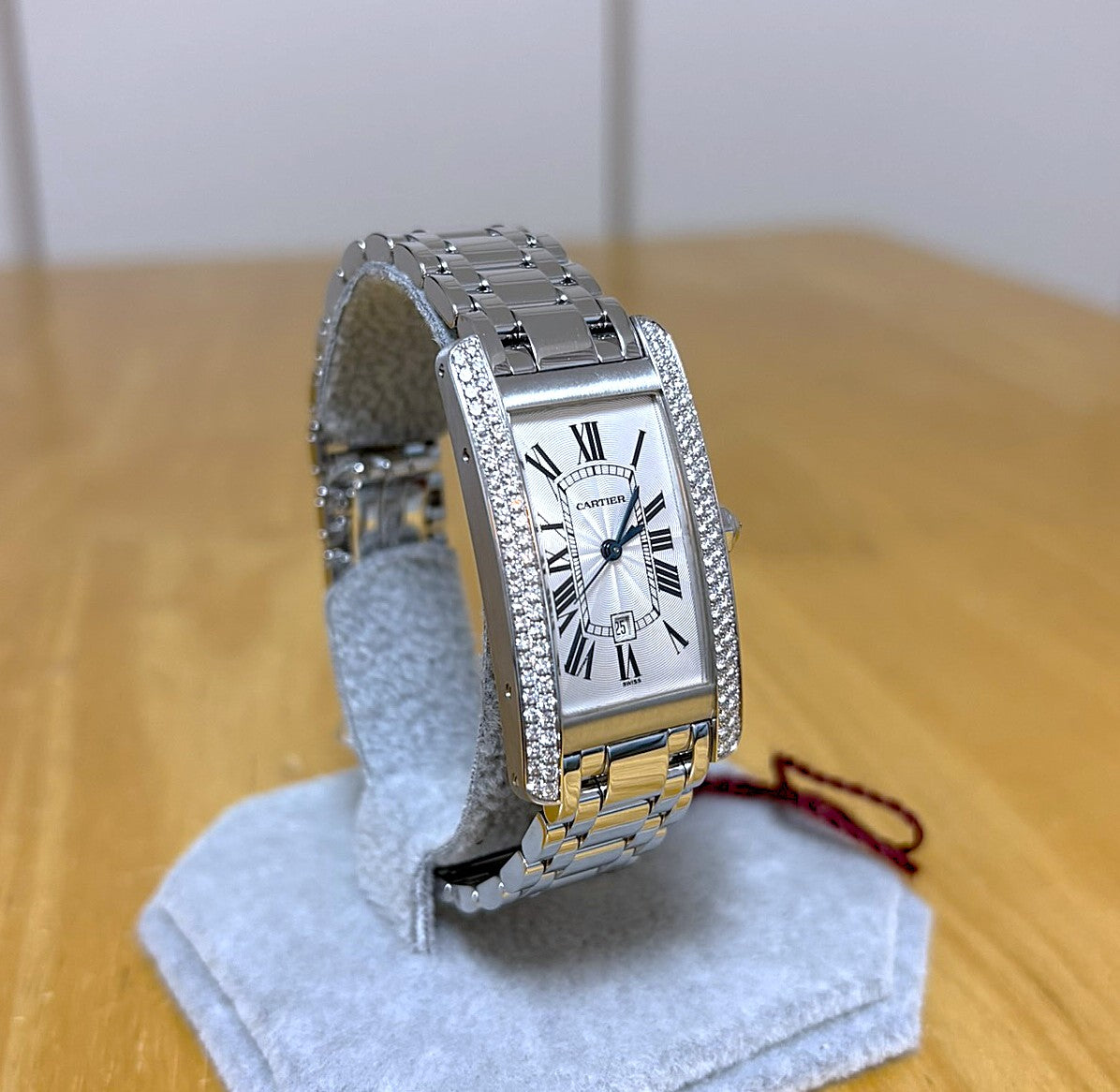 Cartier Tank Américaine 18K White Gold Diamond Bezel WB7026L1 Full Set New Old Stock