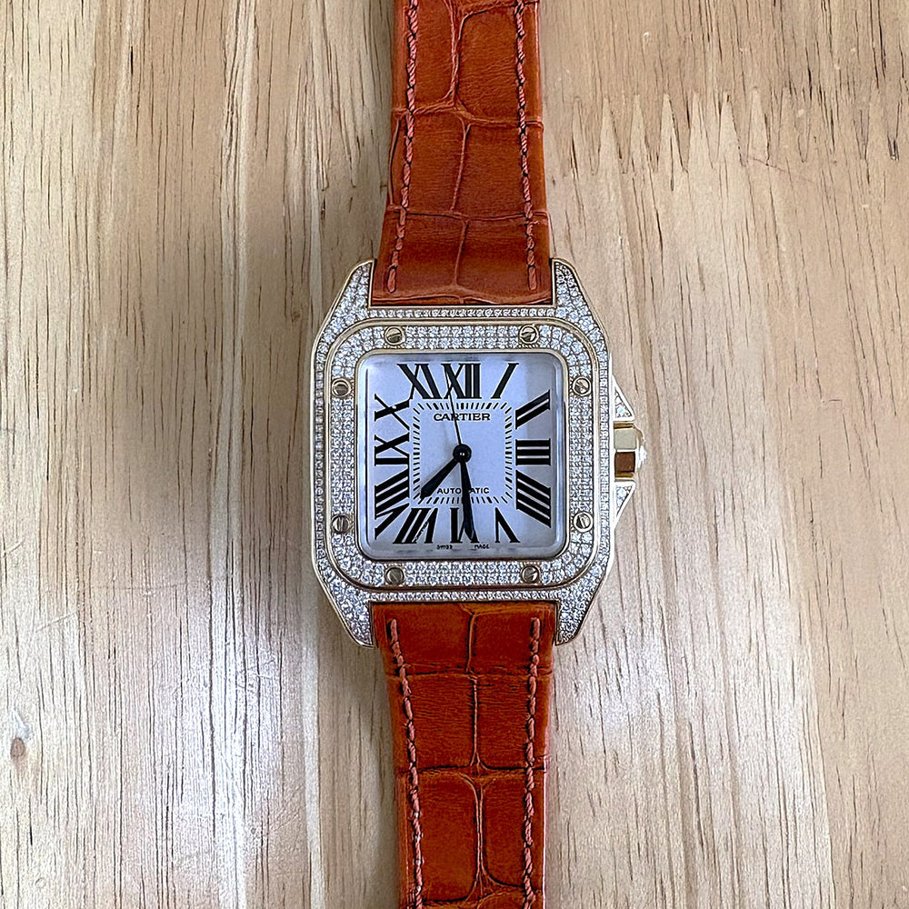 Cartier Santos 100 “WM502051” – 18K Yellow Gold & Diamond Bezel – Automatic Unworn / Full Set